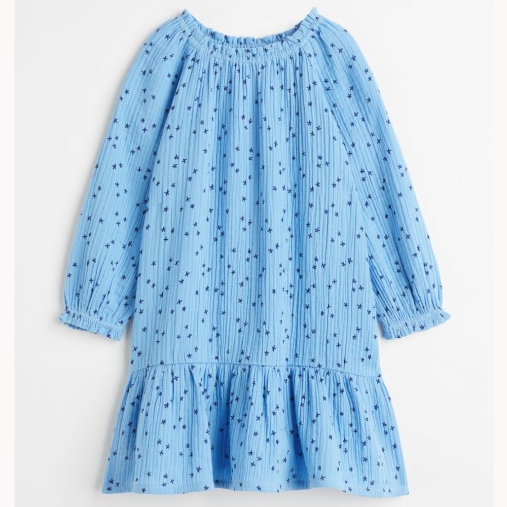 H&M Light Blue A-line Dress With Dark Blue Stars
